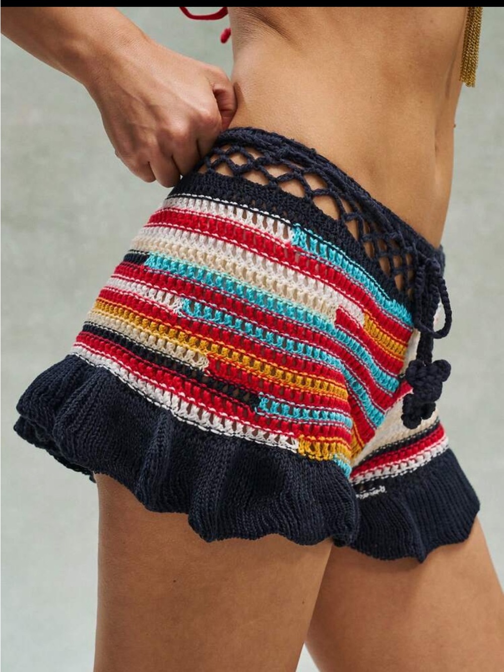 Boho Crochet Knit Ruffled LOW Waist Shorts Multicolor
